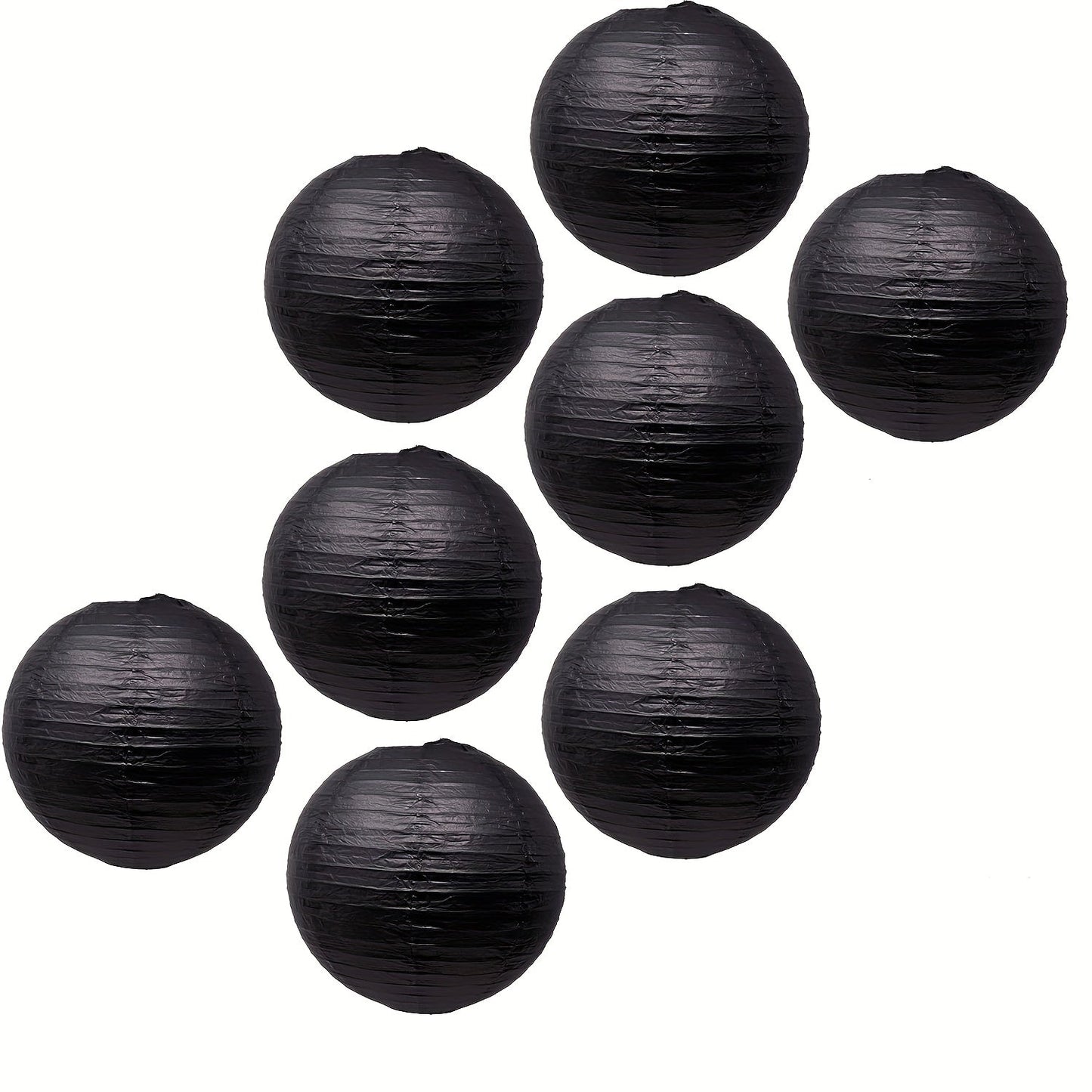 One piece or a set of 8 golden/white/black Chinese and Japanese paper lanterns. These decorative round paper lanterns are perfect for weddings, graduations, anniversaries, birthdays, and other parties. Each lantern measures 30.48cm in diameter. Add a