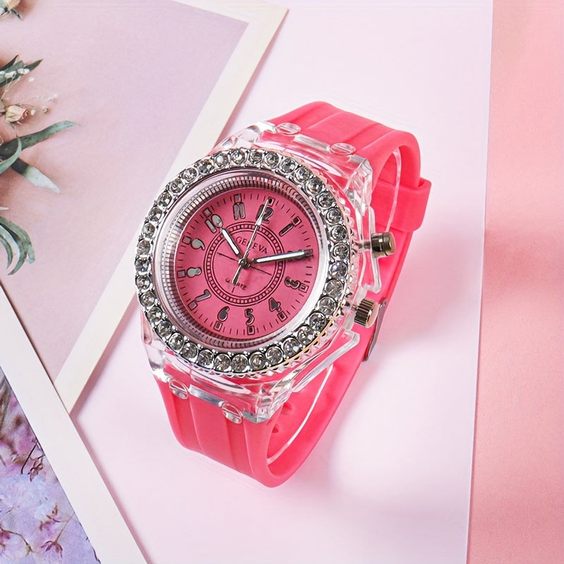 New Luminous Student Electronic Watch with Rhinestones, Candy Color - Perfect New Year Gift for Teenagers.