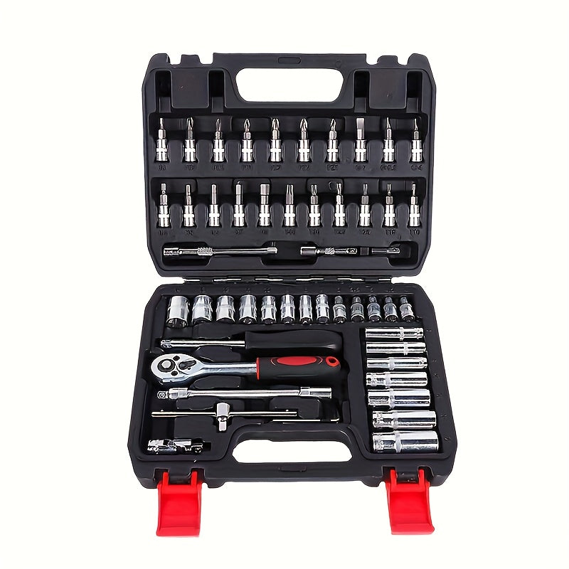 Premium automotive tool set with 3 pieces, upgrades to 46, 53, or 150 pieces. Multi-functional maintenance kit for cars, motorcycles, and industrial equipment. Home repair toolbox without