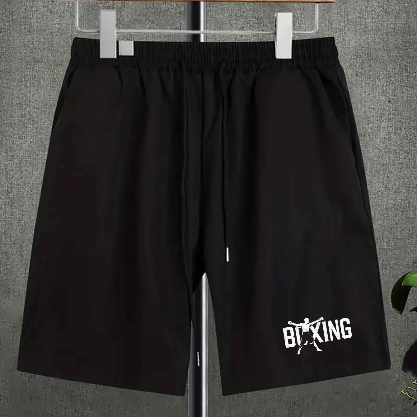 Big & Tall boxing fighter casual shorts in polyester fabric with pockets, non-stretch, woven regular fit, random print design in plus size.