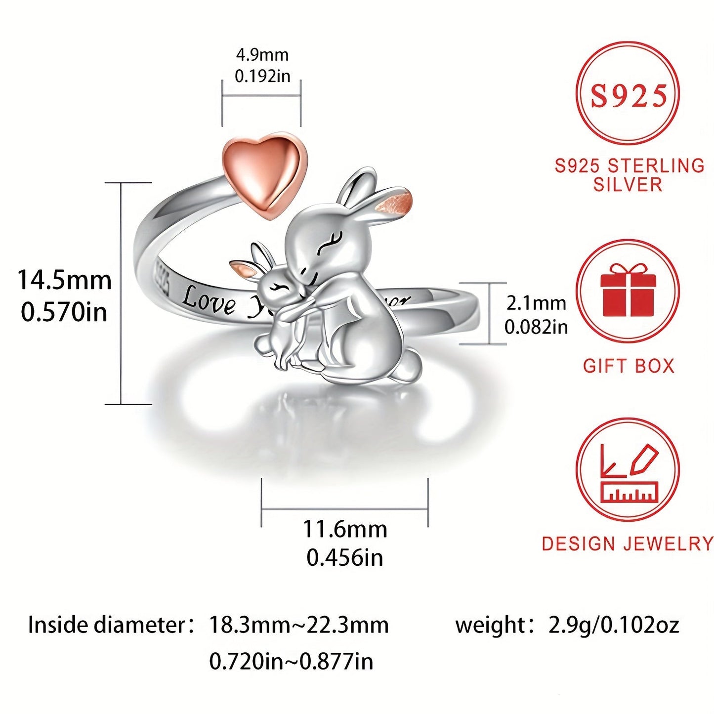 [Bestseller] Adorable Adjustable Rabbit Ring in 925 Sterling Silver, Perfect Mother's Day Gift for Women, Elegant and Minimalist Jewelry