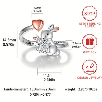 [Bestseller] Adorable Adjustable Rabbit Ring in 925 Sterling Silver, Perfect Mother's Day Gift for Women, Elegant and Minimalist Jewelry