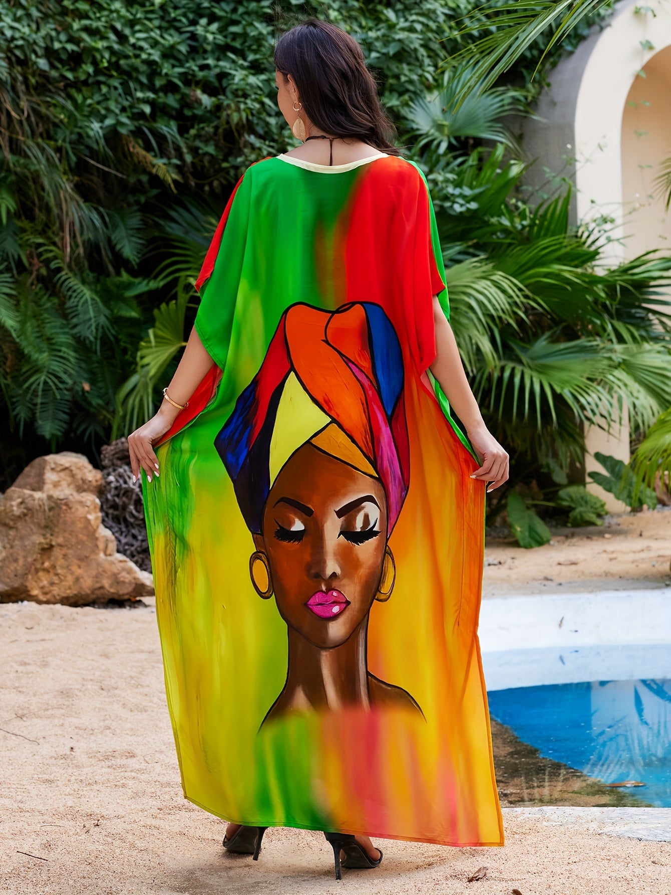 Colorful Boho Chic Kaftan Beach Cover-Up for Women - Loose Fit with Side Slits, Sun Protection, Easy to Wash