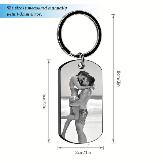 Customize your own keychain with engraved photos, text, or dog tags. Perfect for family members, men, boyfriends, or as a Father's Day gift.