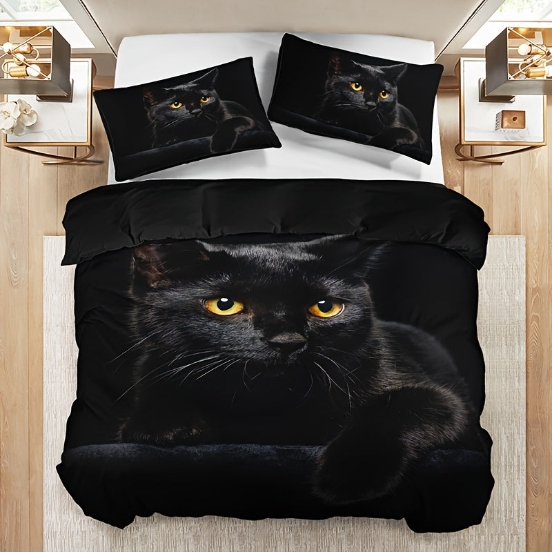 Dress up your bedroom or guest room with this stylish 3-piece Duvet Cover Set featuring a trendy 3D Black Cat print. Set includes 1 Duvet Cover and 2 Pillowcases (Core not included), providing all-season comfort. Made of soft and comfortable fabric