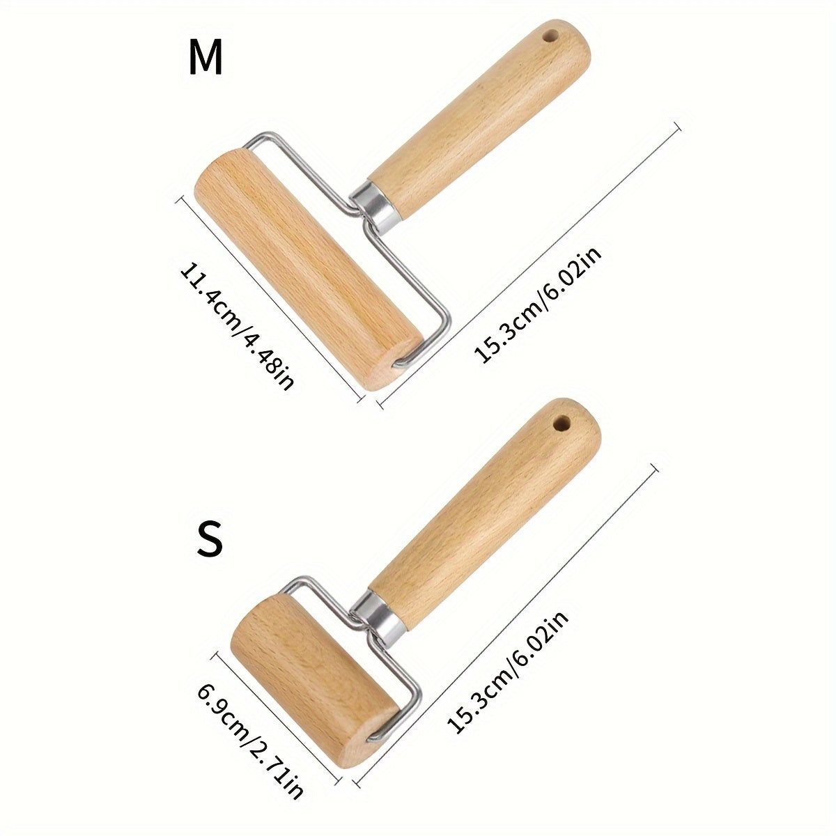 Wooden Rolling Pin with Stainless Steel T-Shaped Dough Roller - Effort-Saving Kitchen Baking Tool for Dumpling Wrappers and Baozi Skin