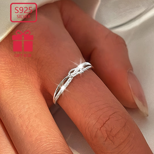 Women's adjustable sterling silver ring with starry knot rope design. Simple and frosted with a hollow plain opening. Hypoallergenic and lightweight, weighing approximately 1.2g.