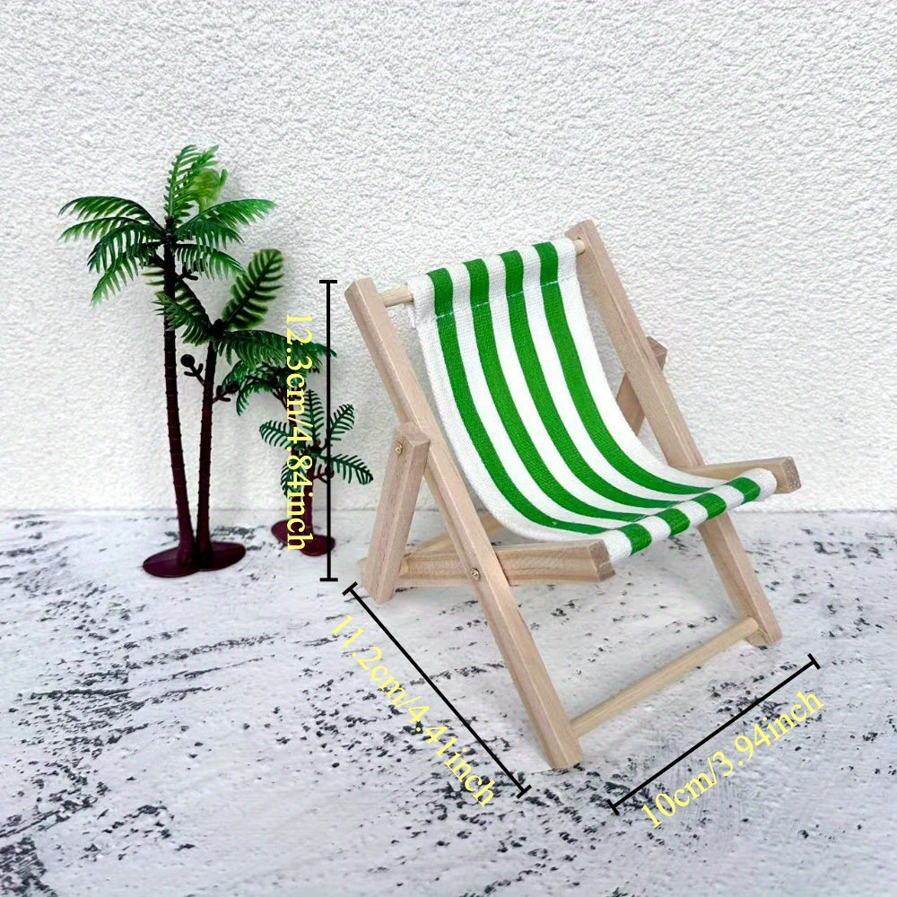 Set of 2 Mini Foldable Beach Chairs - Coastal Wooden and Fabric Design, Ideal for Wedding Decor, Desktop Decoration, Phone Holder, and Photography Prop