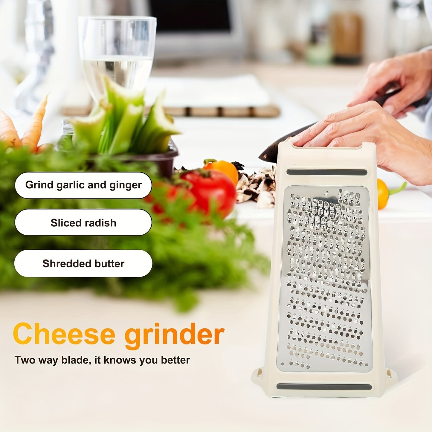 1pc stainless steel cheese grater with container for efficient food prep of vegetables. Waterproof and space-saving for home and restaurant use.