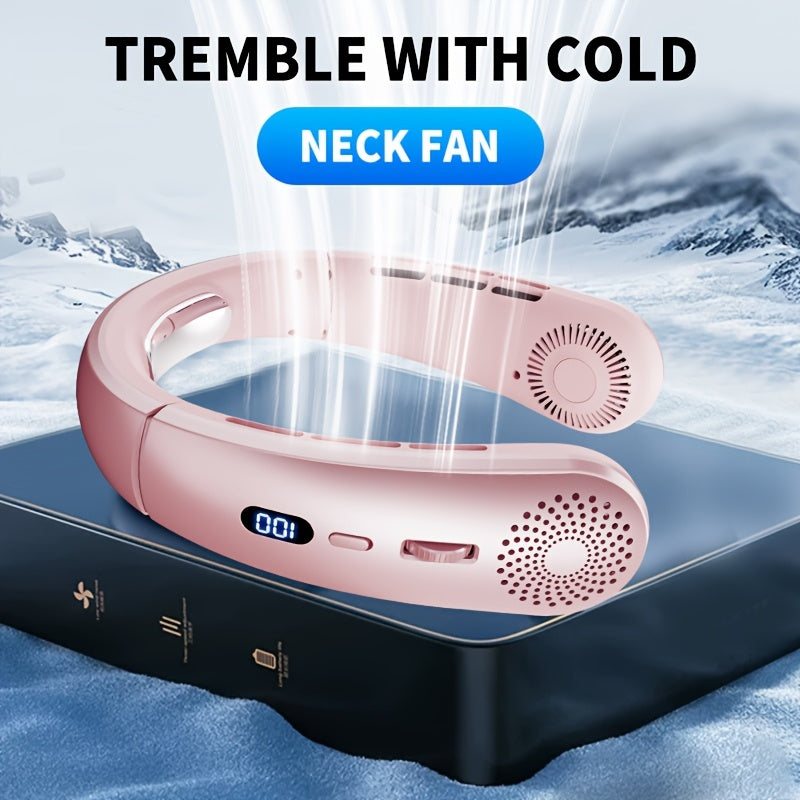 Introducing the 2025 Portable Neck Fan: Experience the innovation of a 100-speed bladeless design, complete with LED display, hands-free wear, and USB rechargeable battery. Perfect for both indoor and outdoor use.