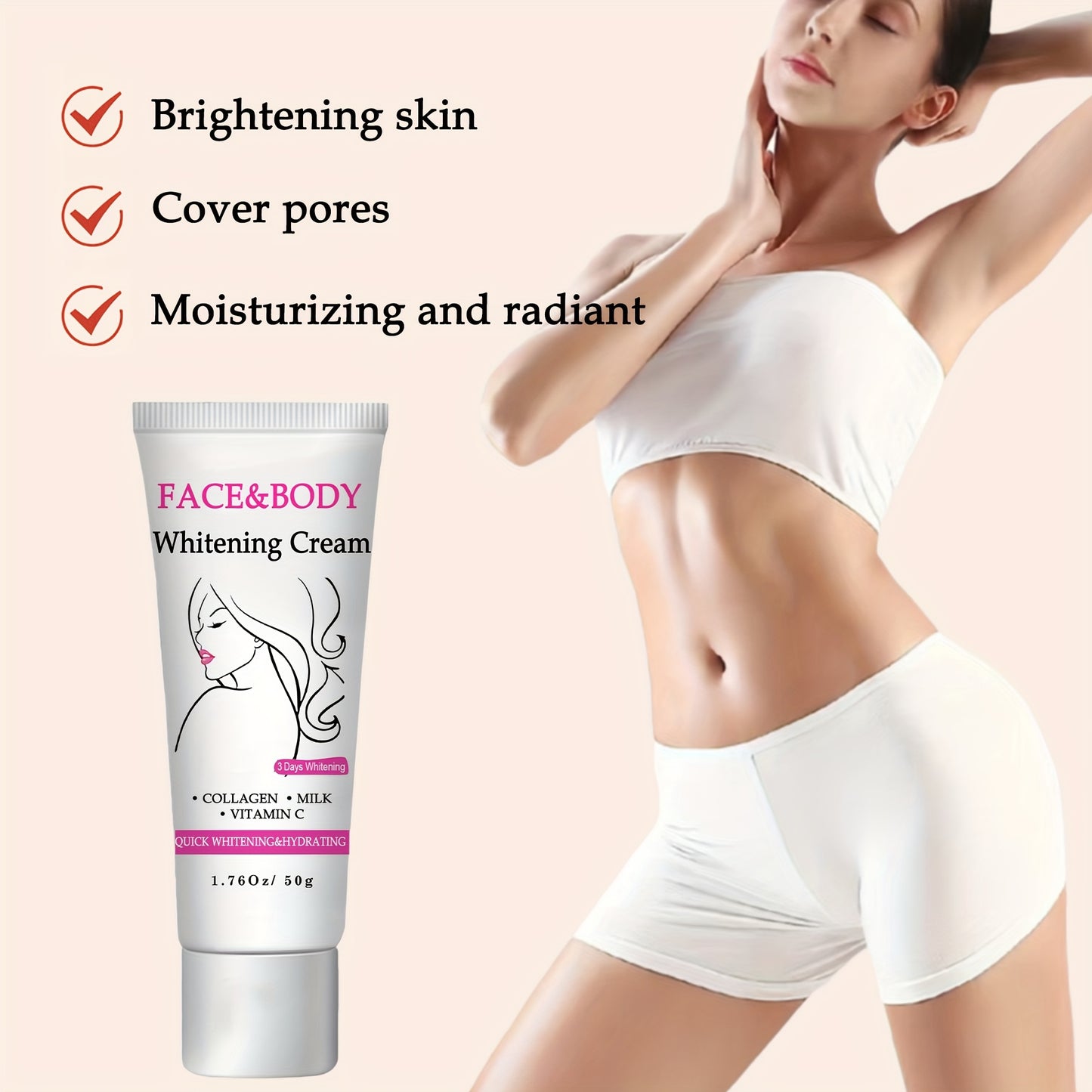 Brightening cream for face and body, suitable for various parts, with mild texture, moisturizing and suitable for both men and women, 50g/1.76oz.