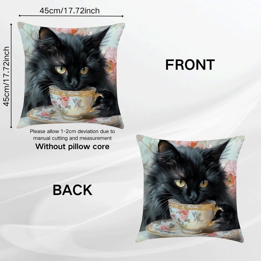 Retro Chic Cat Oil Painting Design Throw Pillow Cover, 45.01cm - Perfect for Sofa, Office Chair & Home Decor, Zipper Closure, Easy to Clean in Washing Machine (Cushion Not Included)