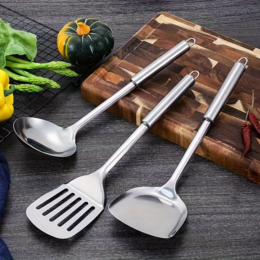 5-piece stainless steel kitchen utensil set - includes food-grade cooking tools such as slotted spoon, soup ladle, serving spoon, and turner. Perfect for holiday gifts like Christmas, Thanksgiving, Valentine's Day, Ramadan, and Mother's Day.