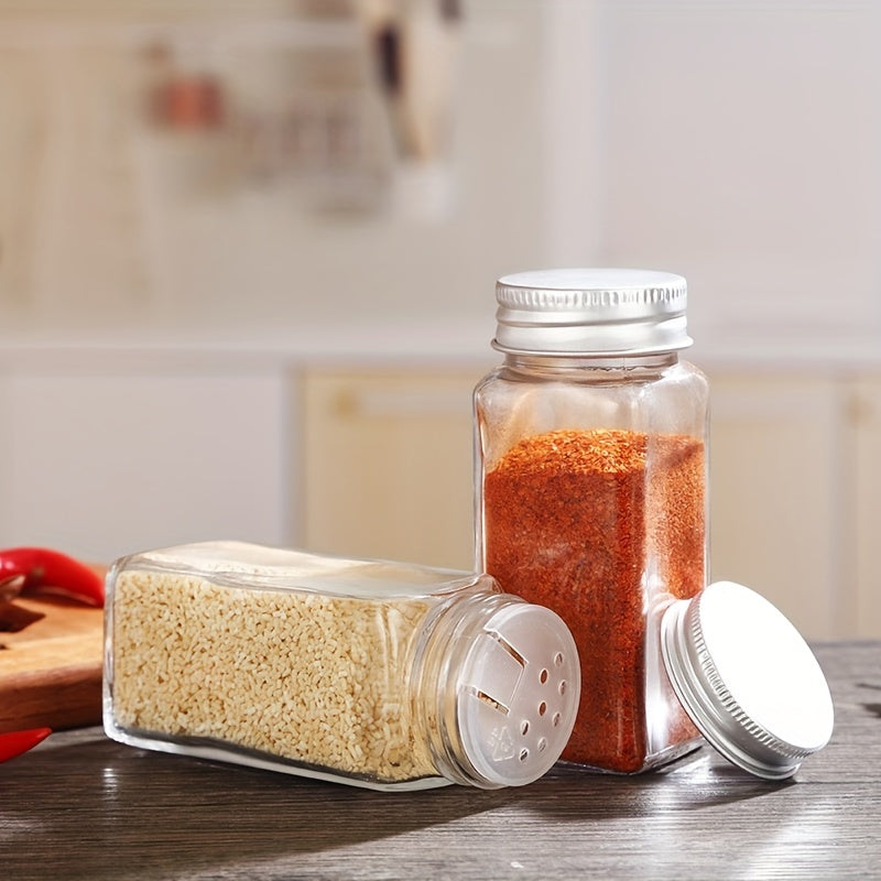 Set of 12, 24, 36, or 48 Airtight Glass Spice Jars for Organizing Seasoning Bottles in the Kitchen. Can Also Be Used for BBQ Rubs, Herbs, and Seasonings. Safe for Food Contact.