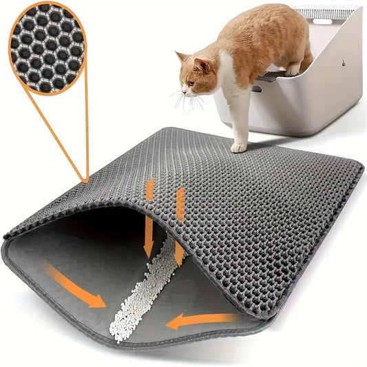 Large Double Layer Cat Litter Mat designed with a Honeycomb Pattern, Made of EVA Material, Anti-Splash Feature, Easy to Clean, Provides Scatter Control for Cats