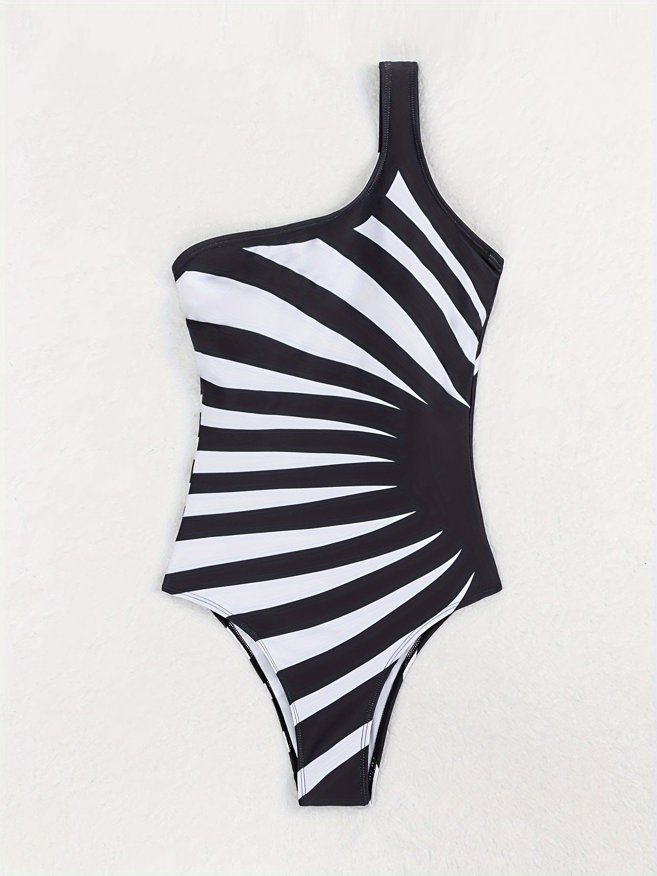 Elegant one-shoulder zebra stripe swimsuit for women with removable pads, quick-dry fabric, and high-cut legs - chic beachwear.