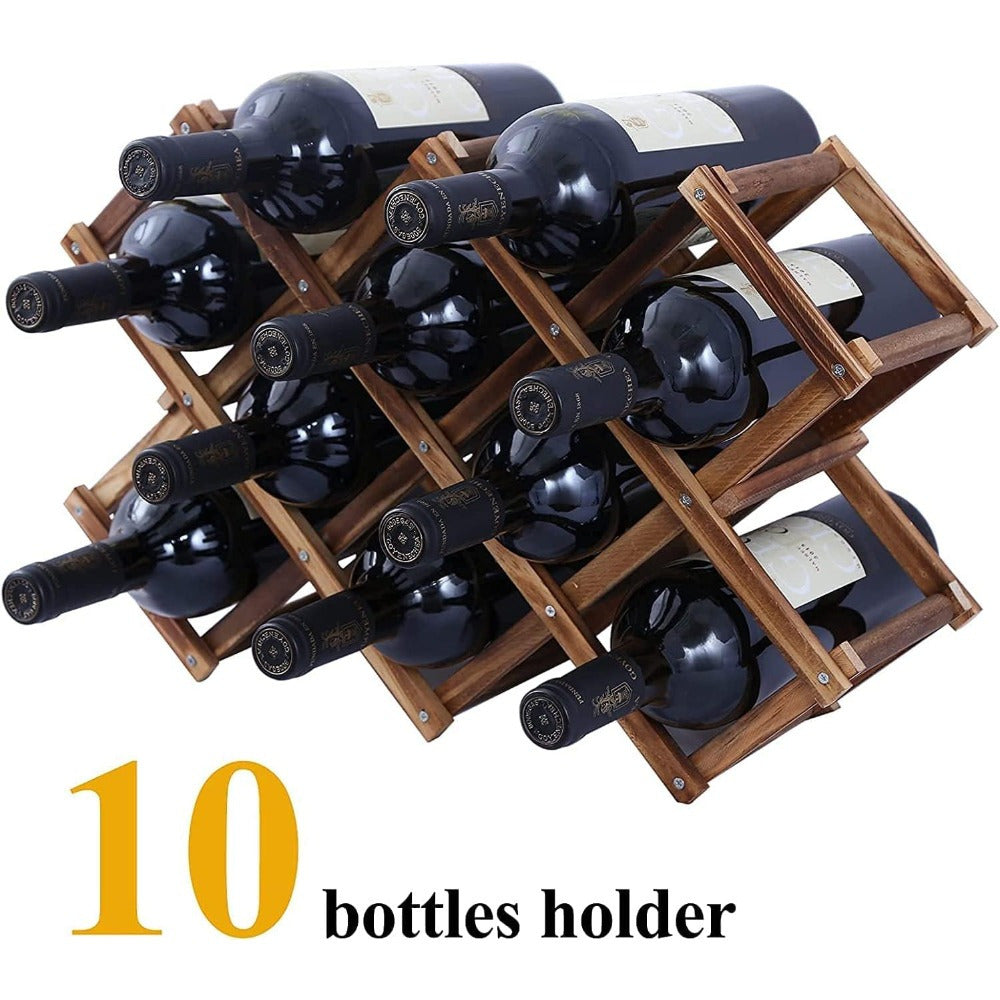 10-Bottle Wooden Wine Rack, Stackable Cellar Racks for Countertop or Freestanding Wine Storage in Home Kitchen or Bar Cabinets.