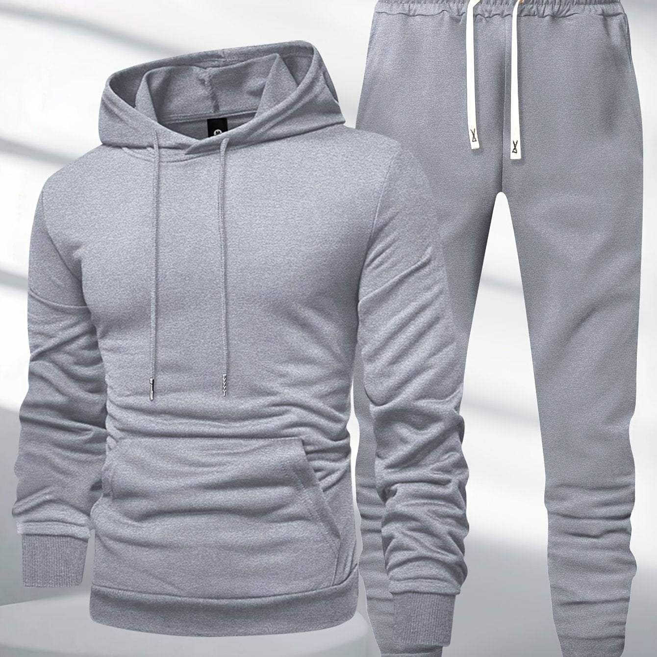 Men's Casual Polyester Sweat Suit with Long Sleeve Hoodie and Joggers, perfect for Spring/Autumn.