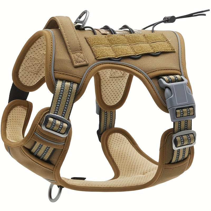 Reflective chest strap for medium to large dogs with adjustable vest and handle, suitable for bulldogs. Does not include battery.