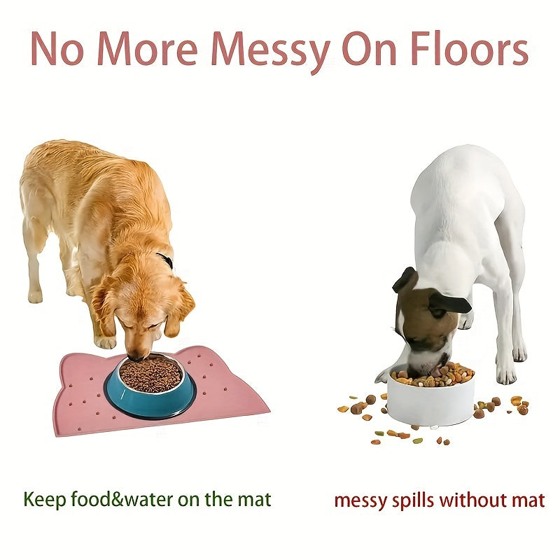 Waterproof silicone mat for pet food, non-slip and easy to clean. Ideal for dogs and cats.