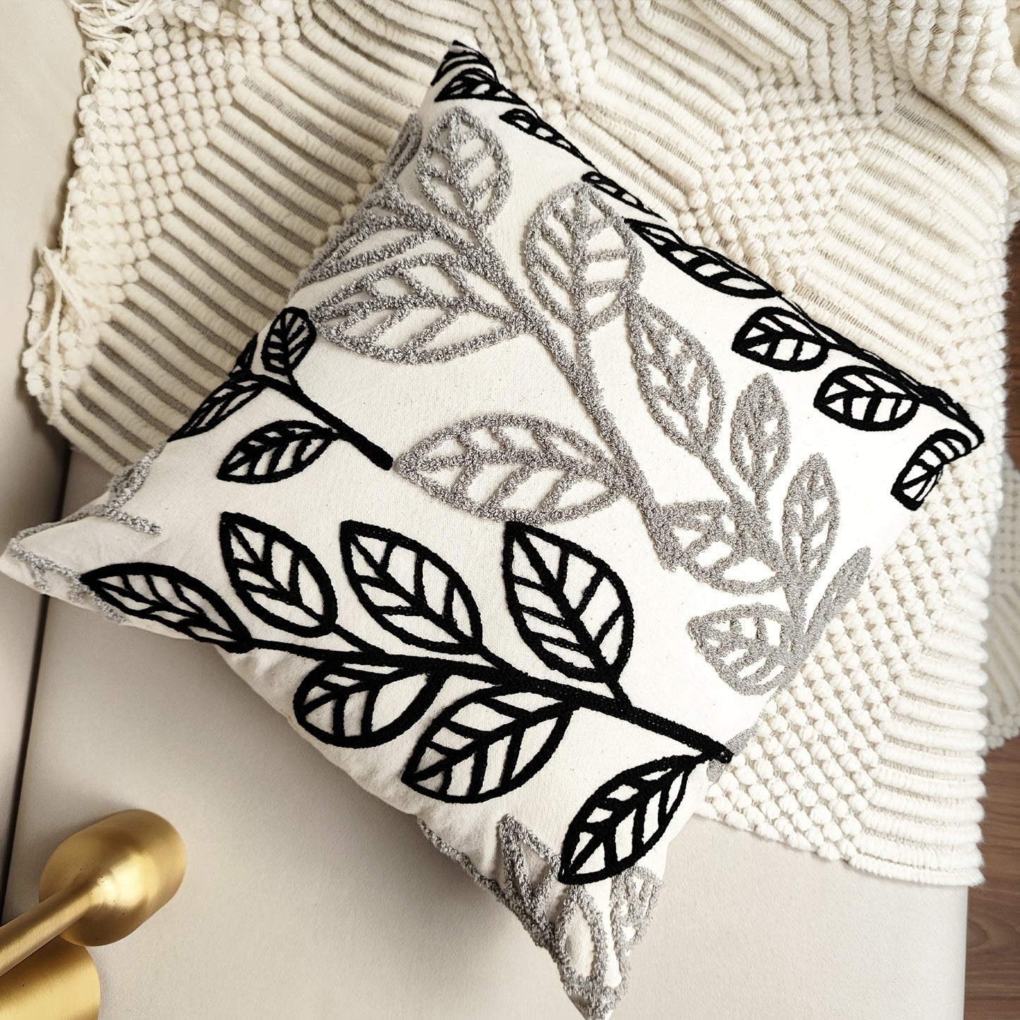 1 piece leaf embroidery cushion cover for home decor, fits sofa and bedroom without pillow insert.