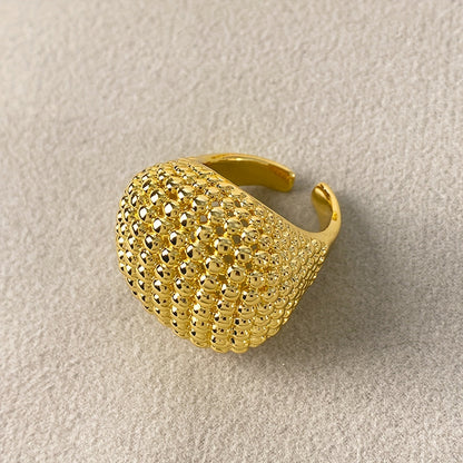 Stylish Retro Hollow Ball Bead Ring - Wide Band with Vintage Charm, Adjustable Open Design for Any Occasion, Bold and Unique Cold Style, Fashionable Finger Ring