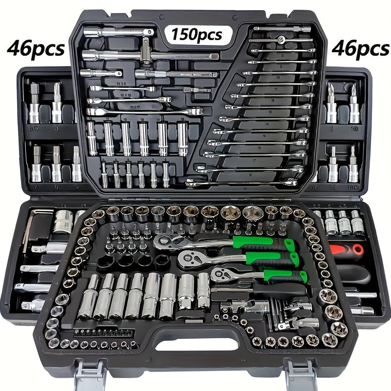 46pc Automotive Repair Tool Kit with Sockets, Wrenches, and Ratchet Set in Durable Metal Toolbox for Home Improvement