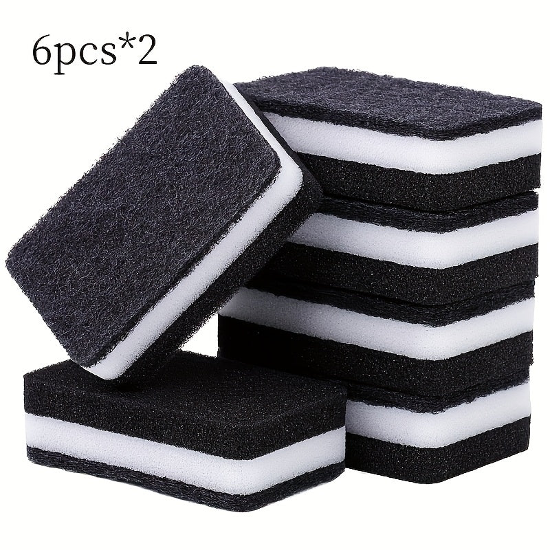 Pack of 12 Double-Sided Kitchen Cleaning Sponges - Natural Sponge Dishwashing Scrubbers, Resistant to Oil & Grease, Versatile for Bathroom, Toilet, Wall, and Floor Cleaning.