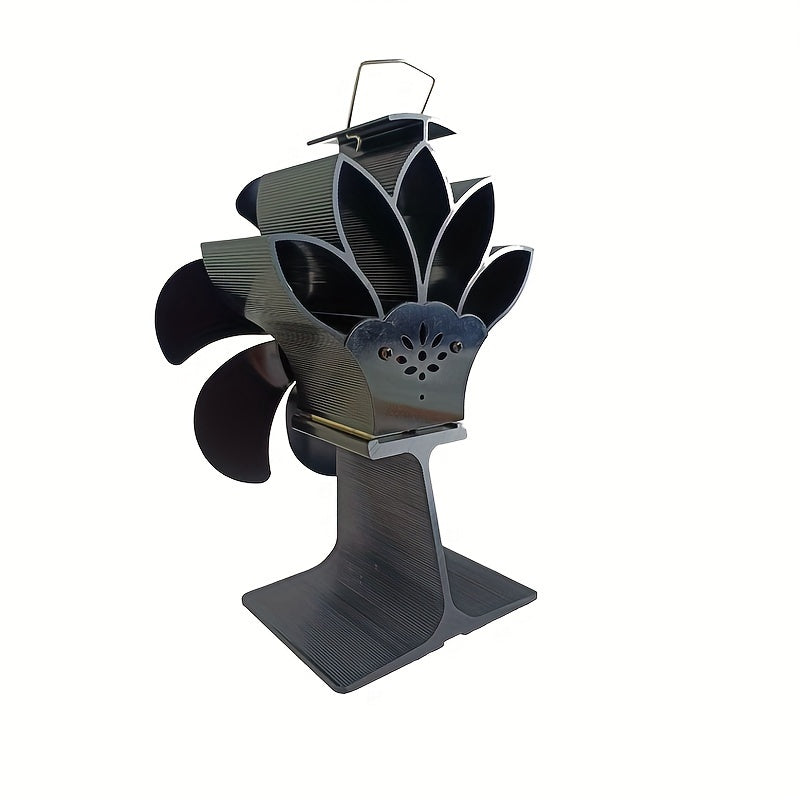 Lotus Fireplace Fan with High I Base - Featuring 6 Large Blades, Heat Activation, Plug-free Operation, and Energy Efficiency