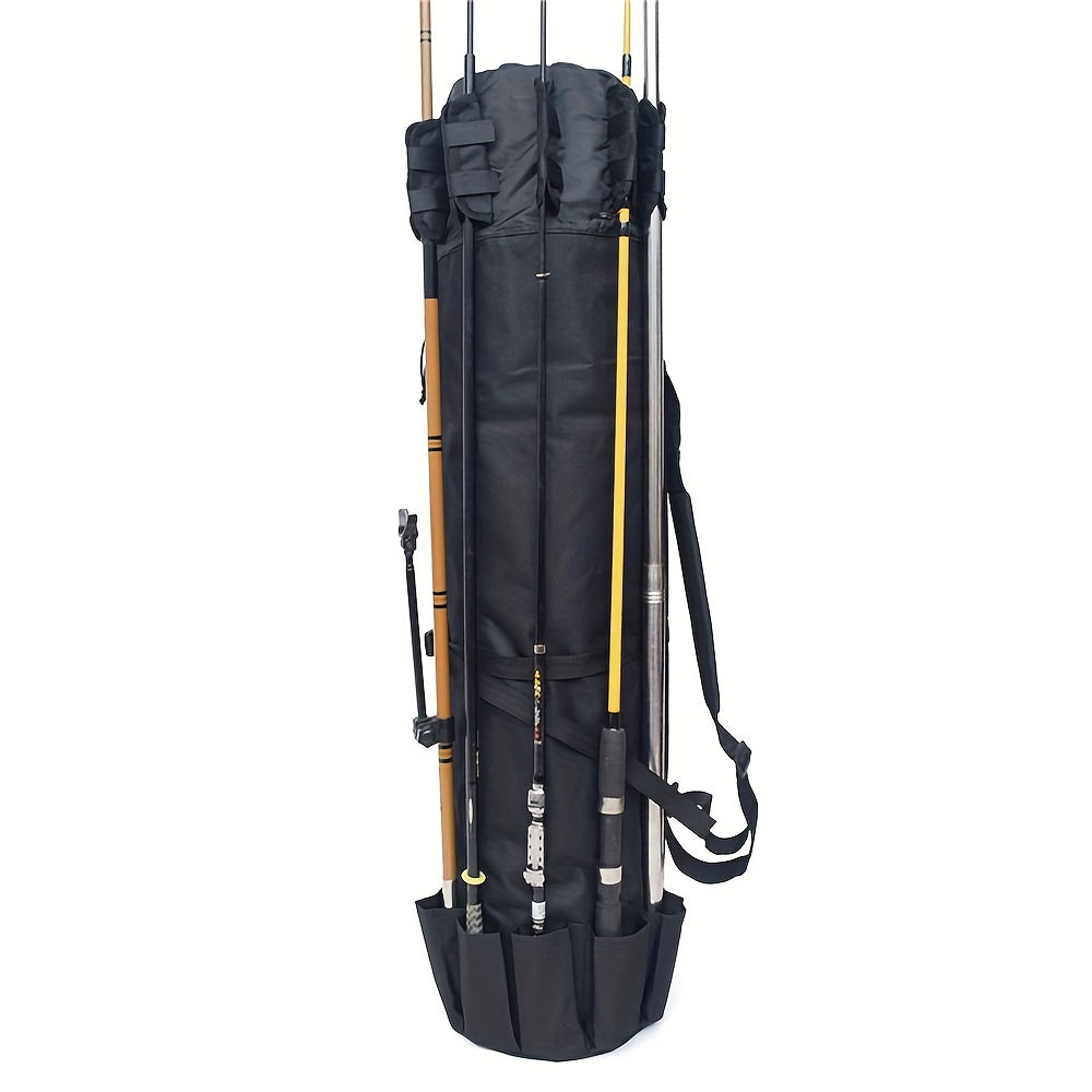 Durable, large waterproof green fishing rod bag with drawstring closure.