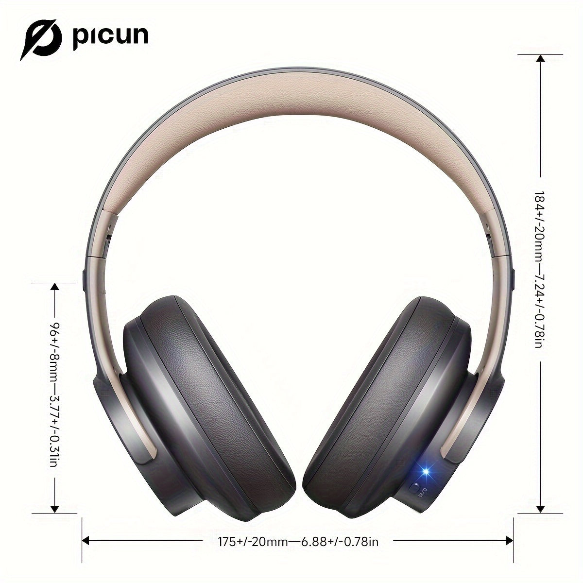 Picun B8 Wireless Headphones with 120 hours of battery life, 3EQ & Game Mode, hands-free calls, and foldable design for travel and office use with compatible devices.