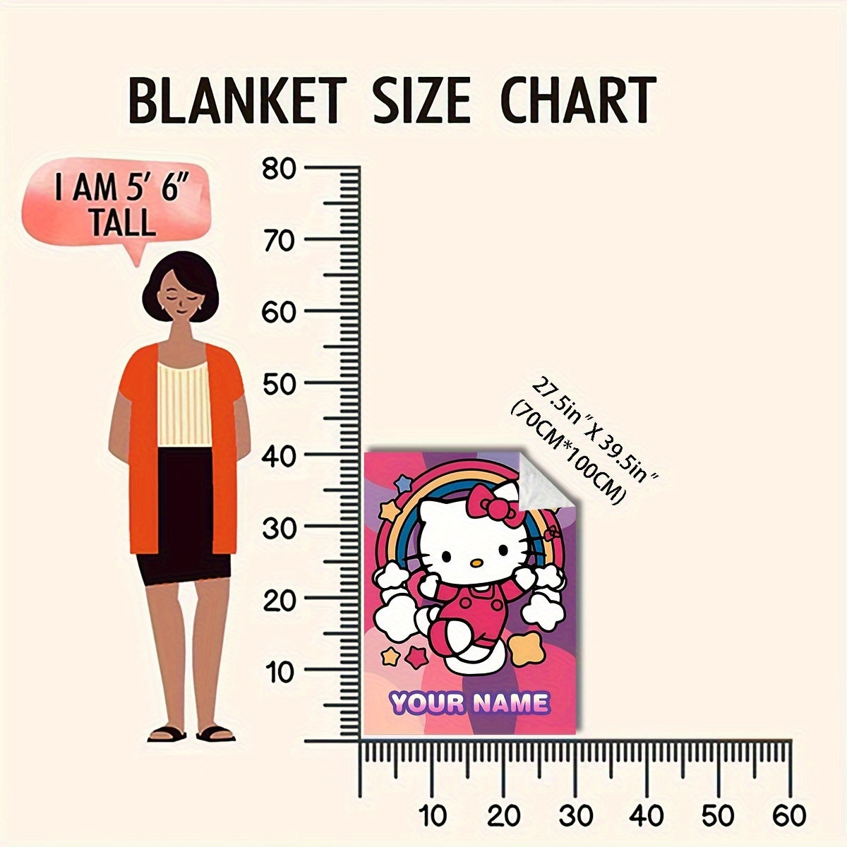 Personalized with a cute cartoon Hello Kitty design, this cozy flannel blanket is perfect for staying warm and comfortable. Use it as a decorative accent in any room or give it as a thoughtful gift that can be enjoyed all year round.