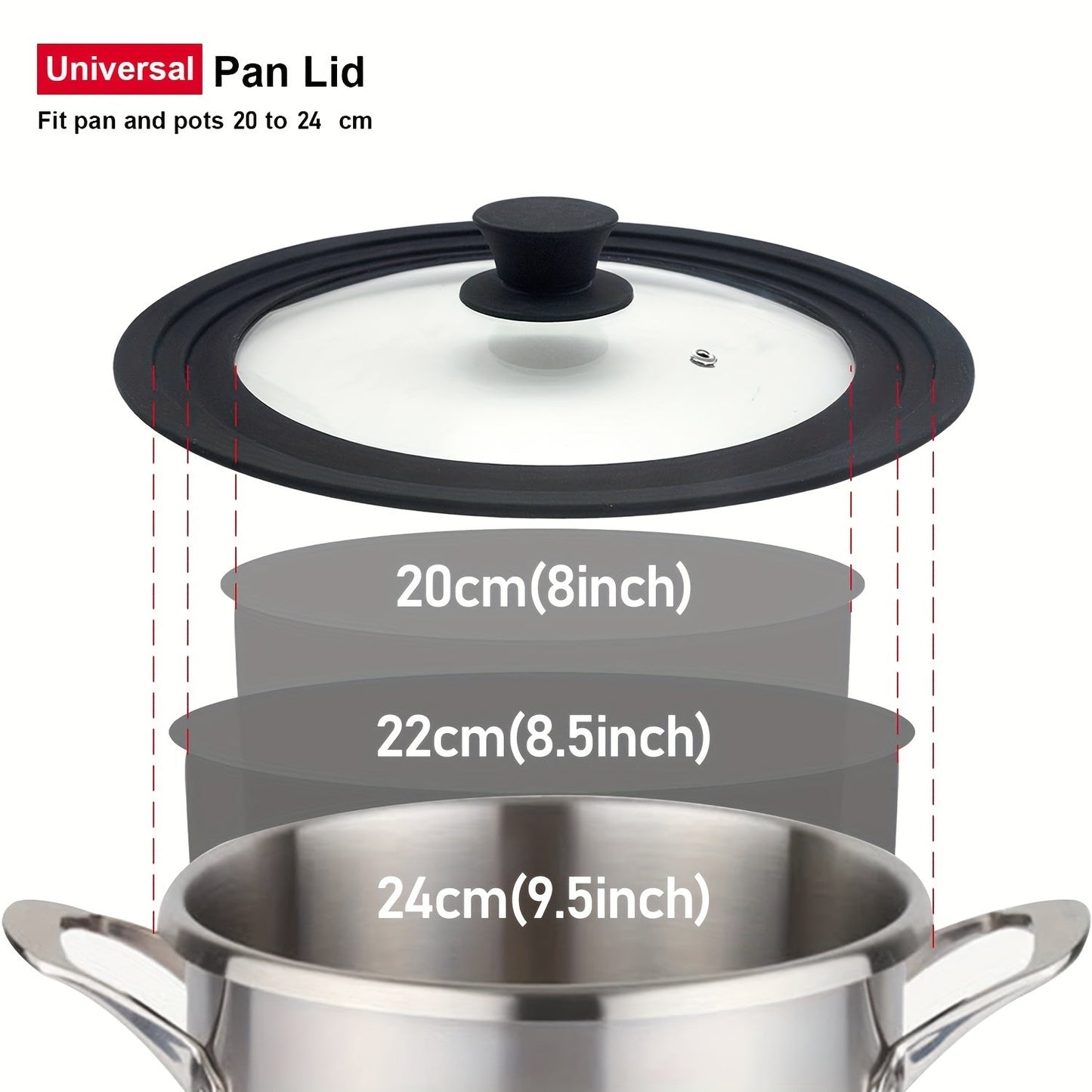 Universal Pot Lid - Fits Pots, Pans, and Frying Pans, with Heat Resistant Silicone Edge and Tempered Glass, BPA Free, Black