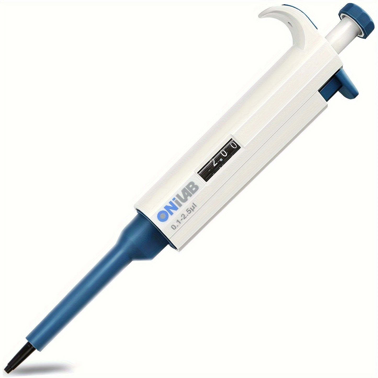 High-Precision ONiLAB Micropipette, adjustable 0.1ul-10ml, autoclavable, with ergonomic grip and storage holder.