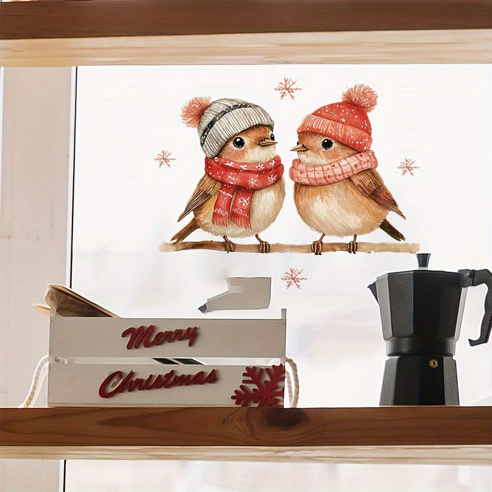 Celebrate the holiday season with our Festive Christmas Bird Window Cling. Featuring adorable cartoon birds wearing knitted hats and scarves, this removable and reusable cling has a semi-matte finish that is ideal for decorating windows, doors, walls