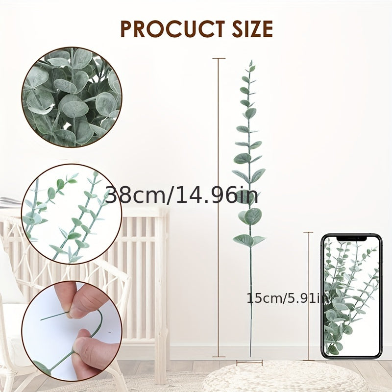 10pcs Artificial Eucalyptus Leaves for Home and Garden Decoration, Silvery Dollar Greenery Stems for Wedding and Party Centerpieces, Outdoor Table Wreath.