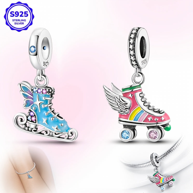 Sterling Silver Skating Shoes Pendant with Wings, Boho Sexy Style, Made with Synthetic Zirconia, High-Quality Women's Jewelry for Everyday Wear and Gifting, Featuring a Spring Festival Theme, Versatile All-Season Accessory, Lightweight and Stylish (2-6g)