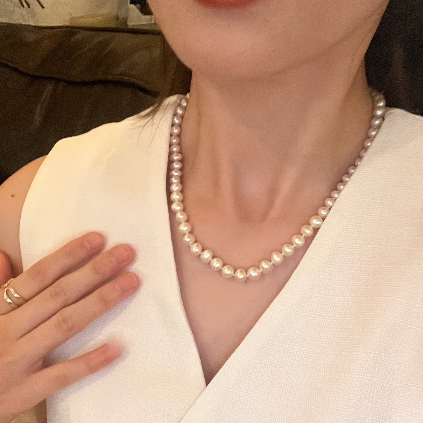 Elegant and Versatile Luxury Freshwater Pearl Necklace with Semi-Oval 6.3-7.3mm Pearls, Nearly Flawless Luster, 28.3g, 45cm Length, S925 Silver Clasp. Perfect for Women, Comes with Gift Box - Ideal for Special Occasions and Gifts.