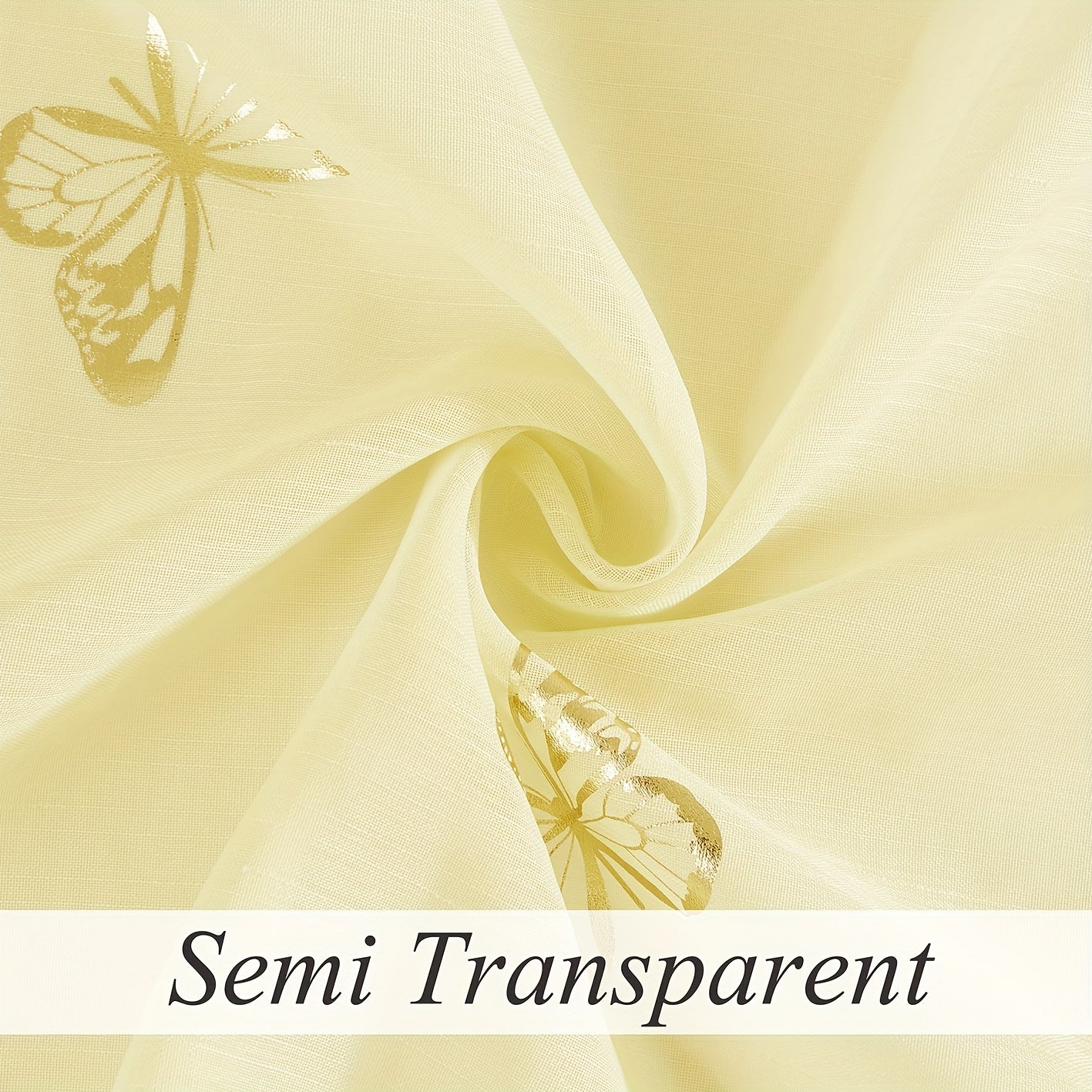 Two pieces of beautiful golden butterfly natural translucent curtains, perfect for adding a flowy and romantic touch to any bedroom or living room. These curtains come in 63, 84, or 95 inches, and feature a linen texture with a bamboo festival yarn