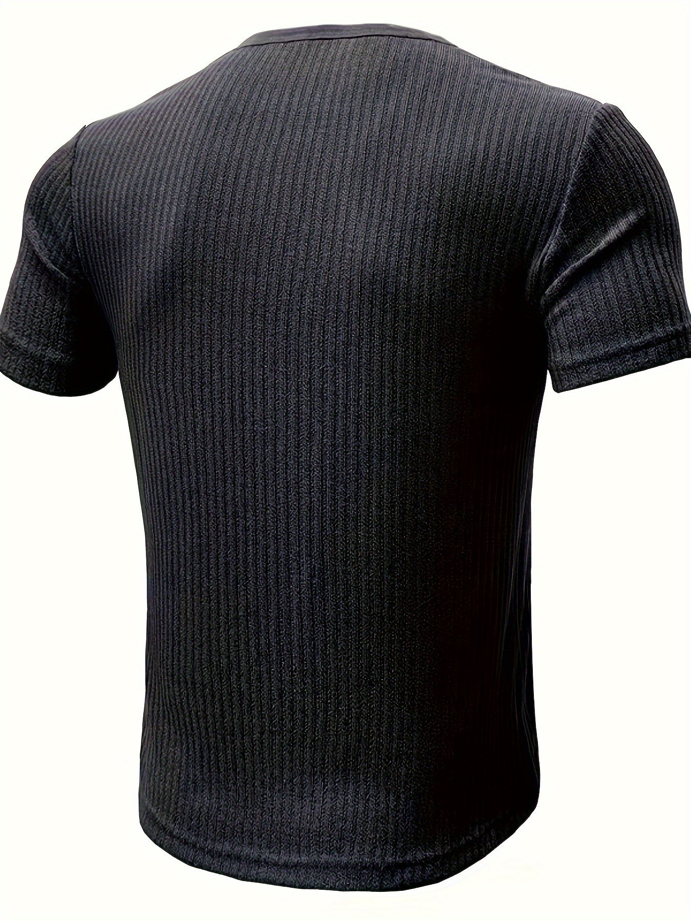 Solid stripe pattern knit short sleeve Henley shirt for men, perfect for summer leisure and outdoor activities.