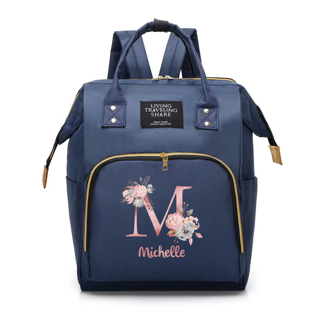 Customizable Mommy Backpack featuring A-Z Initial - Spacious Diaper Bag, Long-lasting Oxford Fabric, Ideal for Traveling & Nursing Must-haves.