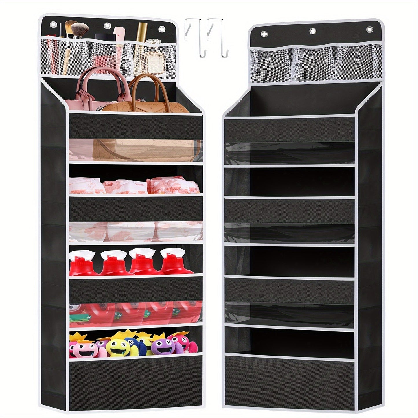 5 Bins and 10 Side Pockets Over-the-Door Organizer, Holds up to 19.96KG, Perfect for Bathroom and Bedroom Storage, No Tilting Closet Organizer