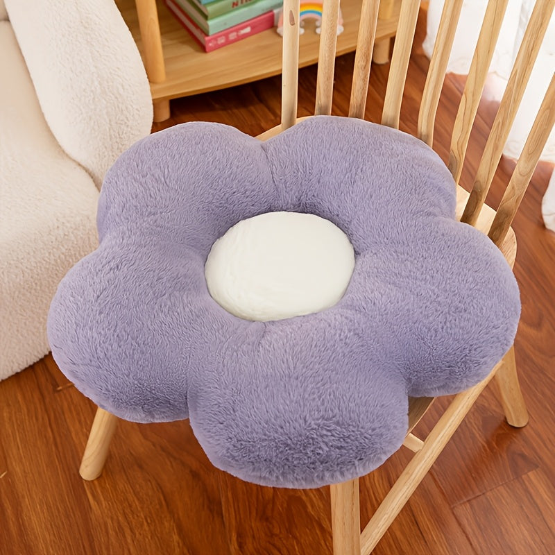 Soft, flower-shaped plush back support cushions made of polyester knit fabric in multiple colors for a cozy home, office, and car, suitable for elderly individuals.