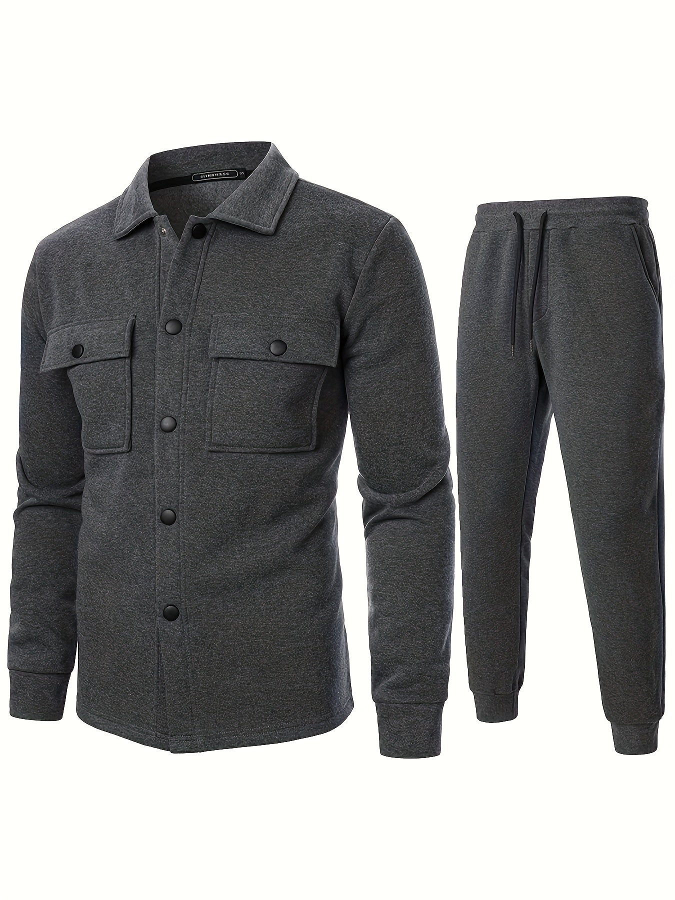 Casual fleece jacket for men, made of 100% polyester knit fabric with lapel collar, single-breasted with pockets.