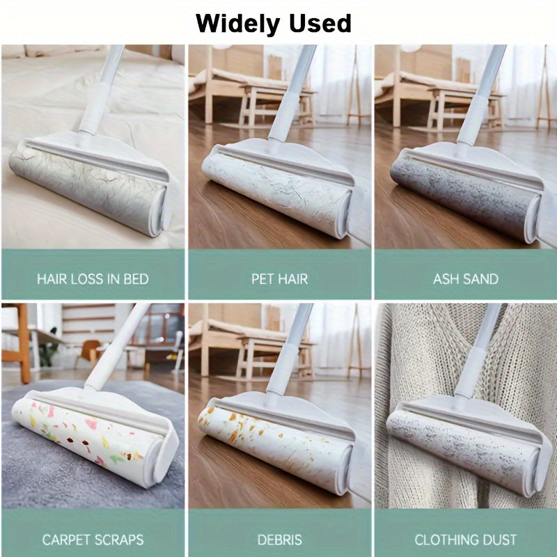 1 set includes a long rod dust brush, 2 rolls of paper, and 1 dust cover. Additionally, the set also includes a long rod dust brush, 3 rolls of paper, and 1 dust cover. The telescopic long rod handle roller sticky brush measures 100.0cm in length, while