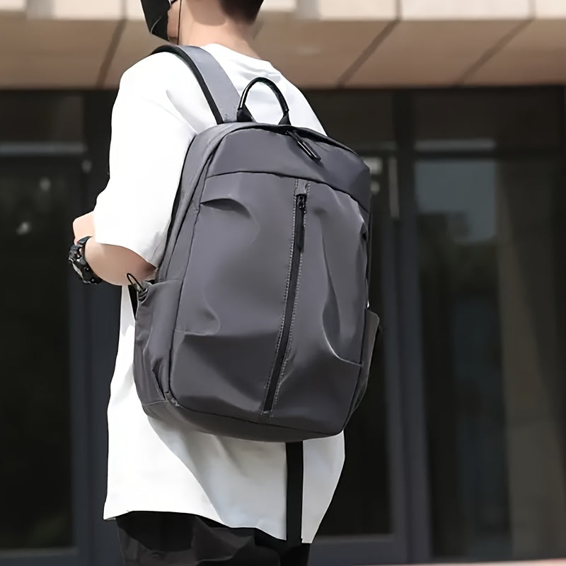 Boys' stylish solid color backpack with zipper, waterproof and spacious. Perfect for daily use and travel.