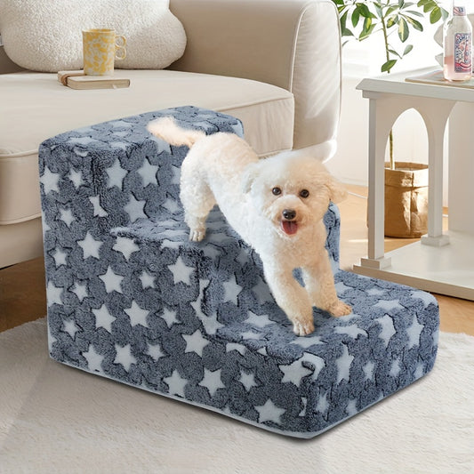 Small to medium dog pet stairs with non-slip sponge, removable cartoon design, available in 3-step or 4-step.