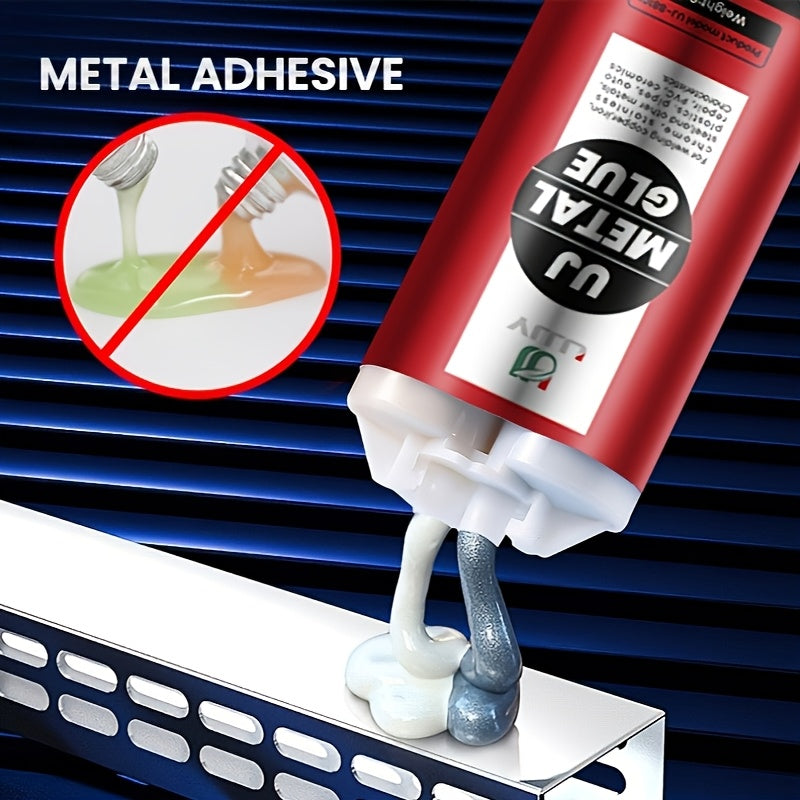 Durable red adhesive for bonding metals and other materials like PVC and ceramics, perfect for welding and automotive repairs.