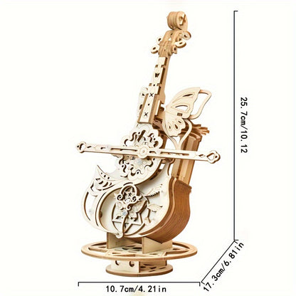 Handmade 3D wooden music box cello assembly model, perfect for Valentine's Day, holidays, and birthdays.