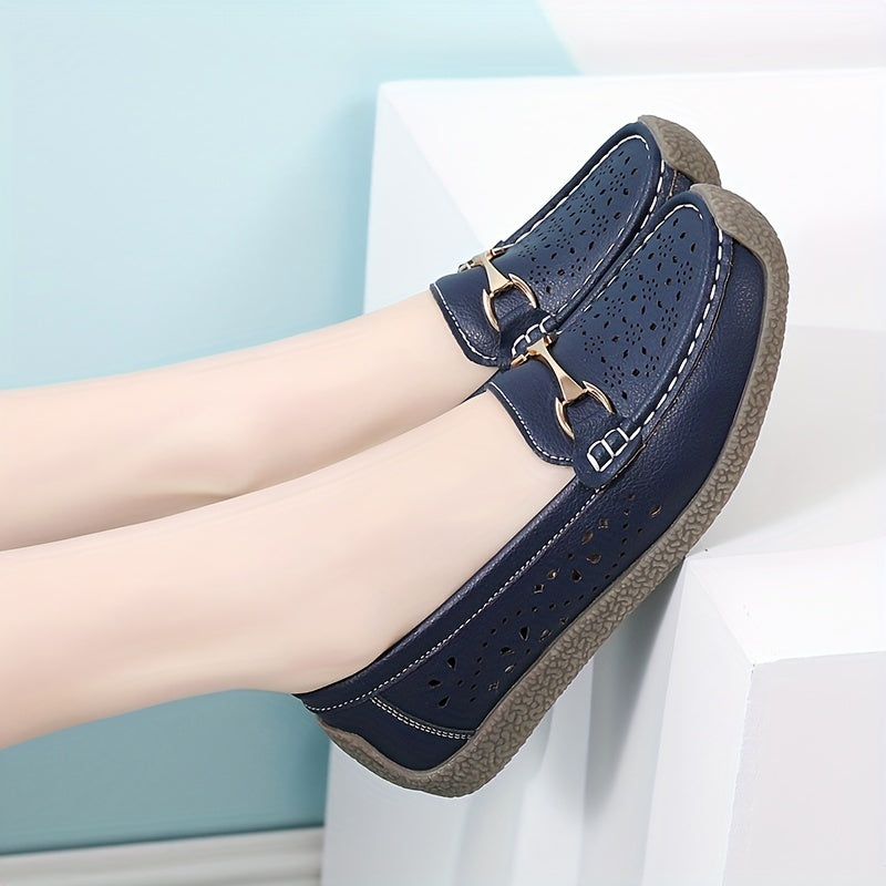 Women's Soft Platform Loafers, Casual Faux Leather Slip-on Flat Shoes for outdoor use.